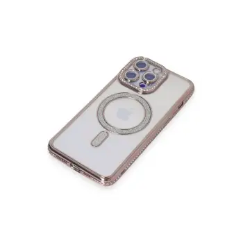 Newface iPhone 15 Pro Max Kılıf Joke Simli Magneticsafe Kılıf - Pembe