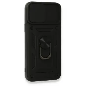 Newface iPhone 15 Pro Max Kılıf Pars Lens Yüzüklü Silikon - Siyah