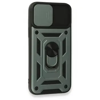 Newface iPhone 15 Pro Max Kılıf Pars Lens Yüzüklü Silikon - Yeşil