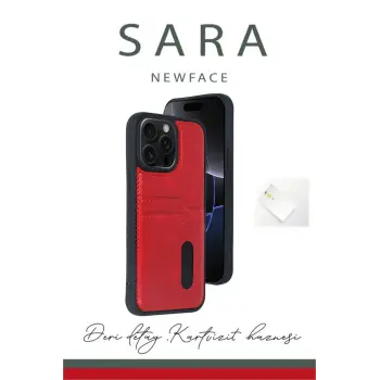 Newface iPhone 15 Pro Max Kılıf Sara Kartvizitli Deri Kılıf - Taba