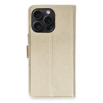Newface Apple iPhone 15 Pro Max Kılıf Trend S Plus Kapaklı Kılıf - Gold