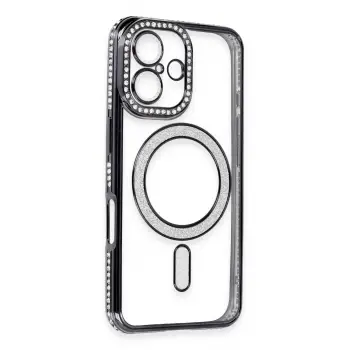 Newface iPhone 16 Kılıf Joke Simli Magneticsafe Kılıf - Siyah