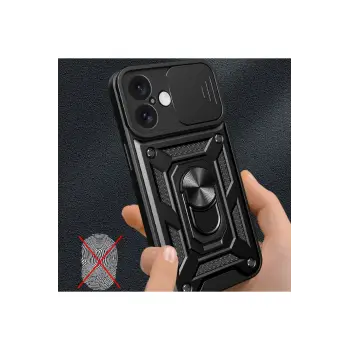 Newface iPhone 16 Kılıf Pars Lens Yüzüklü Silikon - Siyah