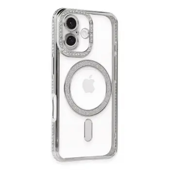 Newface iPhone 16 Plus Kılıf Joke Simli Magneticsafe Kılıf - Gümüş
