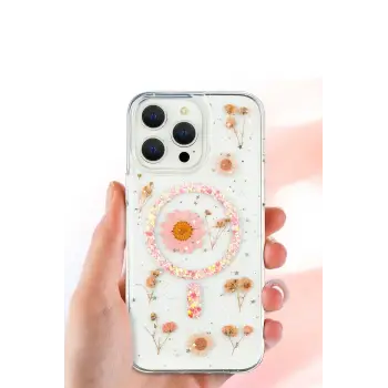 Newface iPhone 16 Pro Kılıf Daisy Simli Magsafe Kapak - Mavi