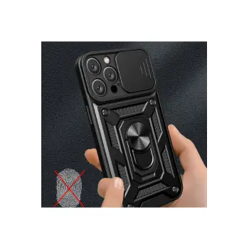 Newface iPhone 16 Pro Kılıf Pars Lens Yüzüklü Silikon - Siyah