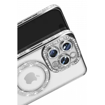 Newface iPhone 16 Pro Max Kılıf Joke Simli Magneticsafe Kılıf - Gümüş
