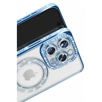 Newface iPhone 16 Pro Max Kılıf Joke Simli Magneticsafe Kılıf - Mavi