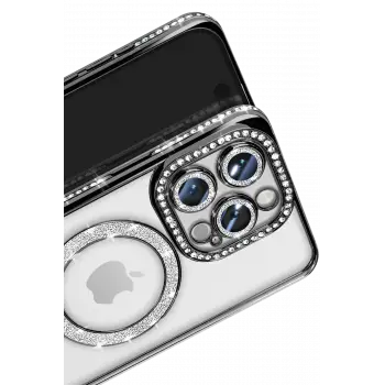 Newface iPhone 16 Pro Max Kılıf Joke Simli Magneticsafe Kılıf - Siyah