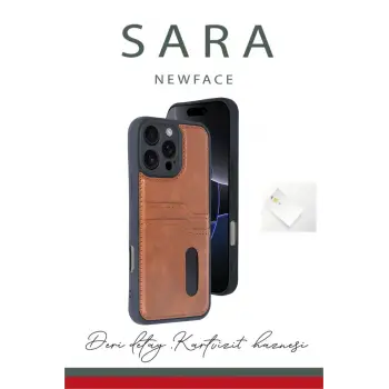 Newface iPhone 16 Pro Max Kılıf Sara Kartvizitli Deri Kılıf - Taba
