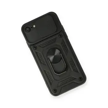 Newface iPhone 7 Kılıf Pars Lens Yüzüklü Silikon - Siyah