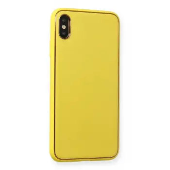 Newface Apple iPhone XS Max Kılıf Coco Deri Silikon Kapak - Sarı