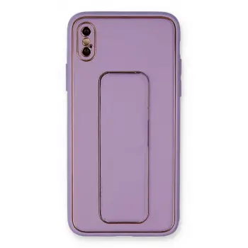 Newface Apple iPhone XS Max Kılıf Coco Deri Standlı Kapak - Koyu Lila