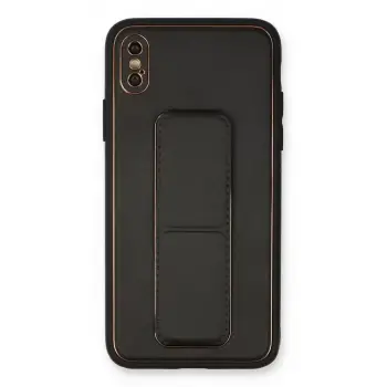 Newface Apple iPhone XS Max Kılıf Coco Deri Standlı Kapak - Siyah