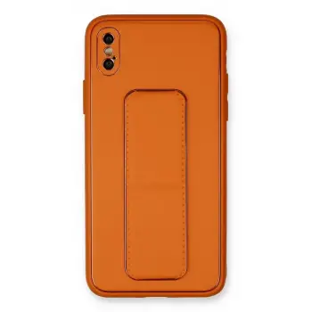 Newface Apple iPhone XS Max Kılıf Coco Deri Standlı Kapak - Turuncu