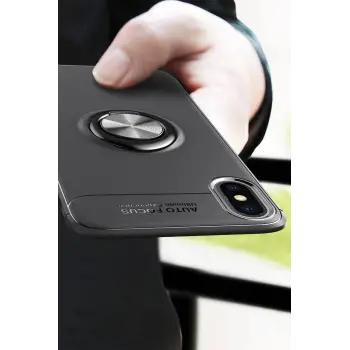 Newface iPhone XS Max Kılıf Range Yüzüklü Silikon - Siyah-Mavi