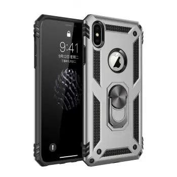 Newface iPhone XS Max Kılıf Sofya Yüzüklü Silikon Kapak - Gümüş