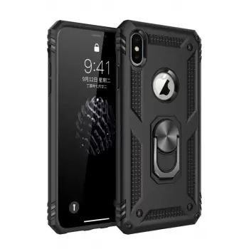 Newface Apple iPhone XS Max Kılıf Sofya Yüzüklü Silikon Kapak - Siyah