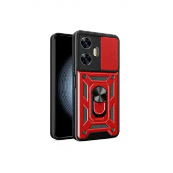 Newface Realme C55 Kılıf Pars Lens Yüzüklü Silikon - Kırmızı