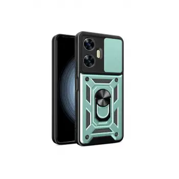 Newface Realme C55 Kılıf Pars Lens Yüzüklü Silikon - Yeşil