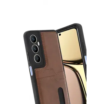 Newface Realme C65 Sara Kartvizitli Deri Kılıf - Taba