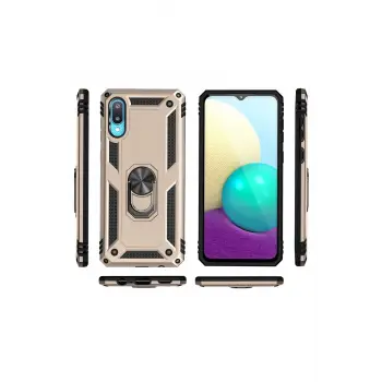 Newface Samsung Galaxy A02 Kılıf Sofya Yüzüklü Silikon Kapak - Gold