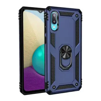 Newface Samsung Galaxy A02 Kılıf Sofya Yüzüklü Silikon Kapak - Lacivert
