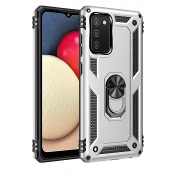 Newface Samsung Galaxy A02S Kılıf Sofya Yüzüklü Silikon Kapak - Gümüş