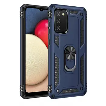 Newface Samsung Galaxy A02S Kılıf Sofya Yüzüklü Silikon Kapak - Lacivert