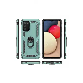 Newface Samsung Galaxy A02S Kılıf Sofya Yüzüklü Silikon Kapak - Yeşil