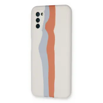 Newface Samsung Galaxy A03S Kılıf Ebruli Lansman Silikon - Beyaz-Turuncu