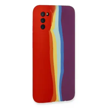 Newface Samsung Galaxy A03S Kılıf Ebruli Lansman Silikon - Kırmızı-Mor