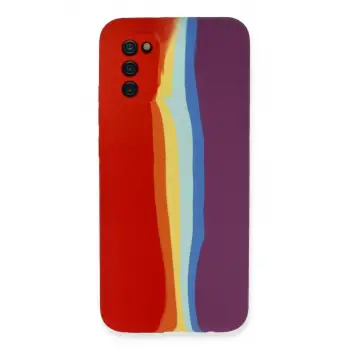 Newface Samsung Galaxy A03S Kılıf Ebruli Lansman Silikon - Kırmızı-Mor