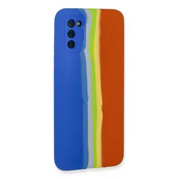 Newface Samsung Galaxy A03S Kılıf Ebruli Lansman Silikon - Mavi-Turuncu