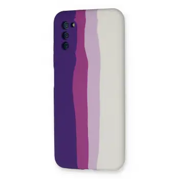 Newface Samsung Galaxy A03S Kılıf Ebruli Lansman Silikon - Mor-Beyaz