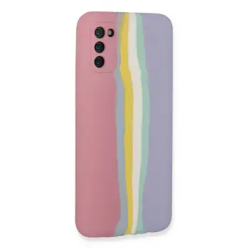 Newface Samsung Galaxy A03S Kılıf Ebruli Lansman Silikon - Pembe-Lila