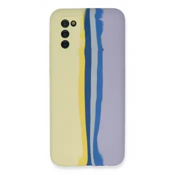 Newface Samsung Galaxy A03S Kılıf Ebruli Lansman Silikon - Sarı-Lila