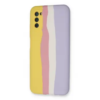Newface Samsung Galaxy A03S Kılıf Ebruli Lansman Silikon - Sarı-Mavi