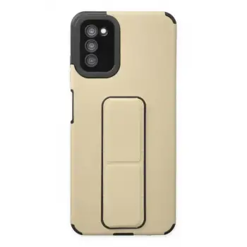 Newface Samsung Galaxy A03S Kılıf Mega Standlı Silikon - Gold