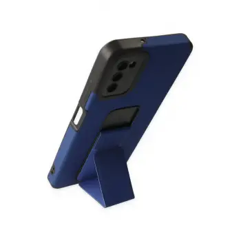 Newface Samsung Galaxy A03S Kılıf Mega Standlı Silikon - Mavi