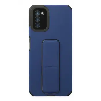 Newface Samsung Galaxy A03S Kılıf Mega Standlı Silikon - Mavi