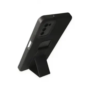 Newface Samsung Galaxy A03S Kılıf Mega Standlı Silikon - Siyah