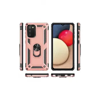 Newface Samsung Galaxy A03S Kılıf Sofya Yüzüklü Silikon Kapak - Rose