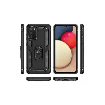 Newface Samsung Galaxy A03S Kılıf Sofya Yüzüklü Silikon Kapak - Siyah