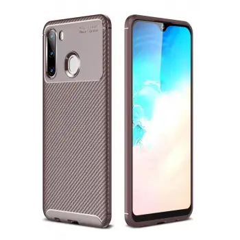 Newface Samsung Galaxy A21 Kılıf Auto Focus Karbon Kapak - Kahverengi