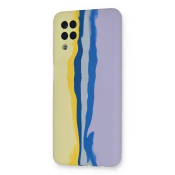 Newface Samsung Galaxy A22 Kılıf Ebruli Lansman Silikon - Sarı-Lila