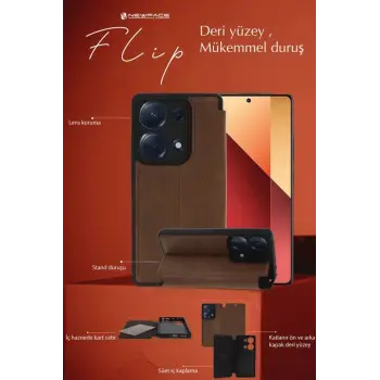 Newface Samsung Galaxy A35 5G Kılıf Flip Cover - Taba