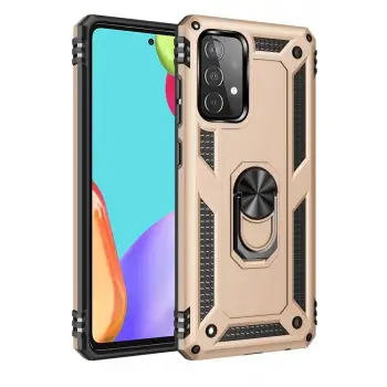 Newface Samsung Galaxy A52 Kılıf Sofya Yüzüklü Silikon Kapak - Gold