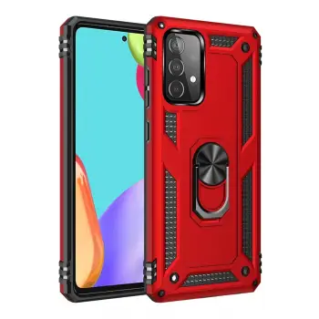 Newface Samsung Galaxy A52 Kılıf Sofya Yüzüklü Silikon Kapak - Kırmızı