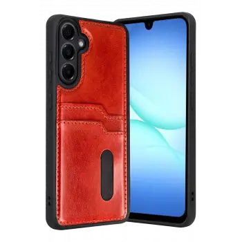 Newface Samsung Galaxy A57 5G Sara Kartvizitli Deri Kılıf - Kırmızı